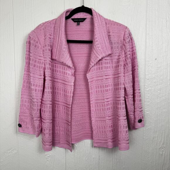 Ming Wang Knit Lightweight Pink Cardigan Blazer Size Medium Viscose Blend Career - Picture 5 of 9